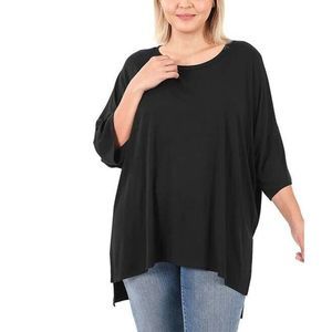 Black Scoop Neck Half Sleeve Hi Low Top Size 1X